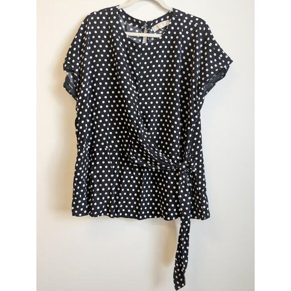 Michael Kors Women's Top Side Tie Button Close Black Polka Dot Size Large - Picture 2 of 13